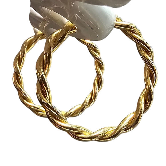 Vintage 14k Gold Twisted Rope Hoop Earrings 40mm - Picture 3 of 16